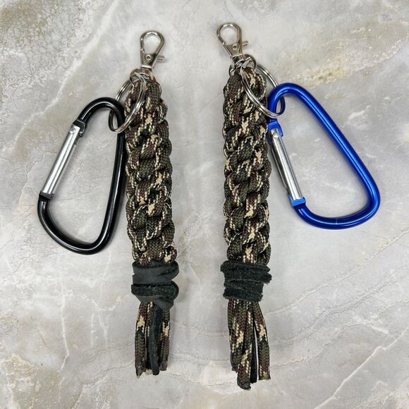 Paracord Braided Keychain Carabiner Key Ring Green Handmade Macrame Swivel Clasp - Picture 5 of 11